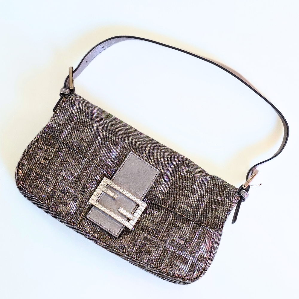 Fendi Baguette Halographic Silver with Crystal Buckle Detail Vintage
